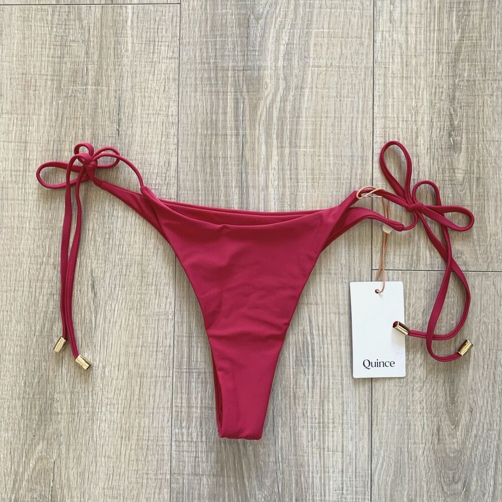 Quince Italian Adjustable Side-Tie Bikini Bottom Swim Berry Pink Medium M